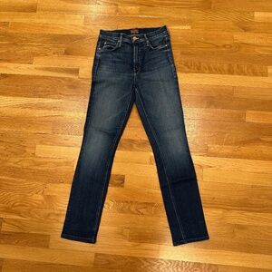 MOTHER Blue Straight Leg Jeans with Faded Details